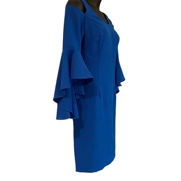 Midnight Velvet Blue Cold Shoulder Bell Sleeve Dress - Picture 5 of 16